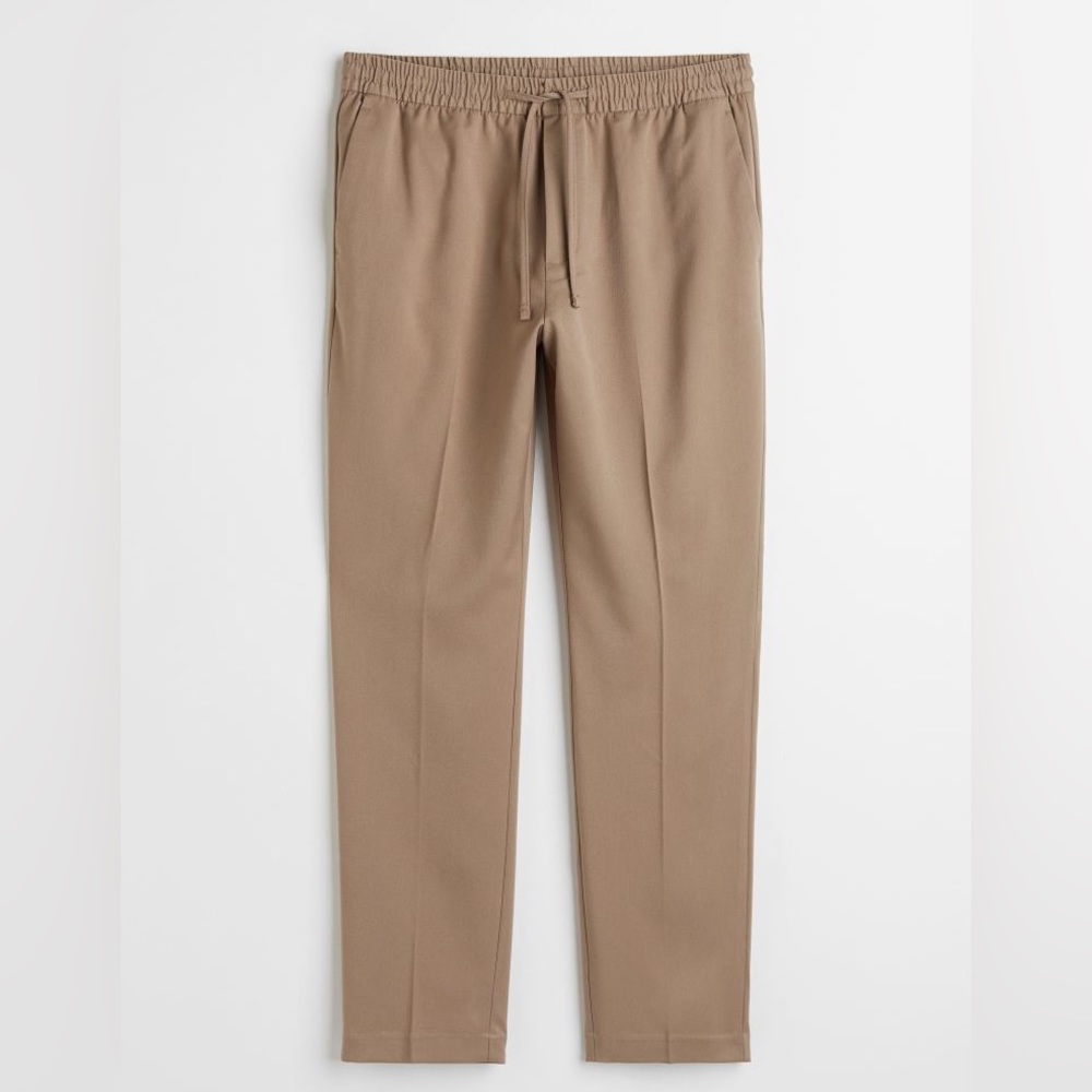 H&M Men’s Slim Fit Beige Joggers 100% Cotton Pull On Pants Tie at Waist, Large